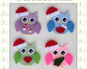 Cute Christmas Owl Ornaments-Plastic Canvas Pattern-PDF Download