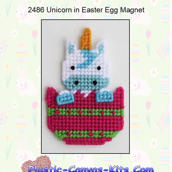 Unicornio en huevo de Pascua Imán-Patrón de lienzo de plástico-Descarga PDF