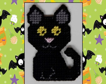 Handmade Plastic Canvas Black Cat Magnet