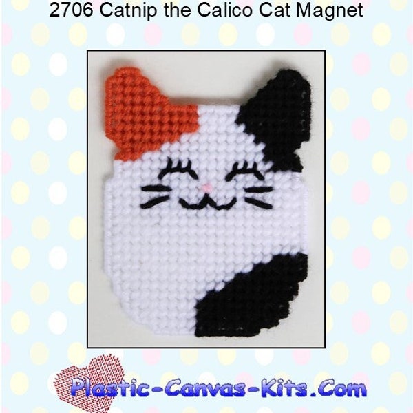 Catnip the Calico Cat Magnet-Patrón de lienzo de plástico-Descarga PDF