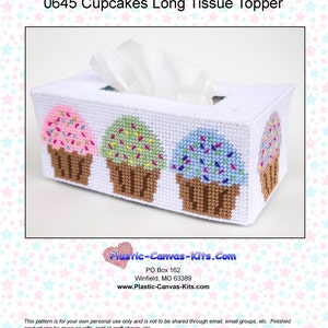 Cupcakes Long Style Tissue Topper-Plastic Canvas Pattern-PDF Download