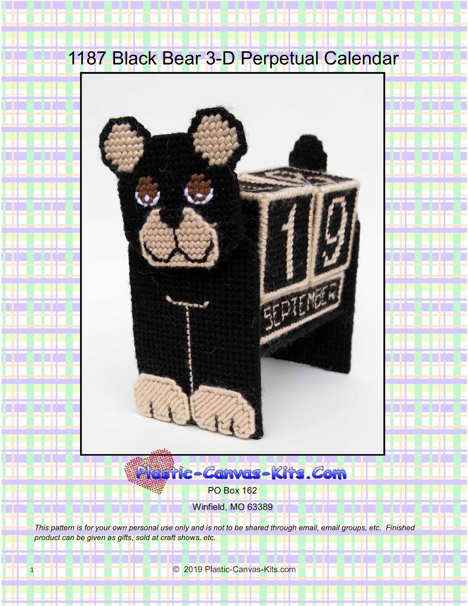 Black Bear Perpetual Calendarplastic Canvas Patternpdf Etsy