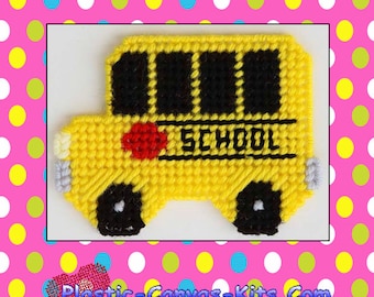 Plastic Canvas Pattern 3D SCHOOL BUS Tissue Box Cover Plus Coaster Set ...