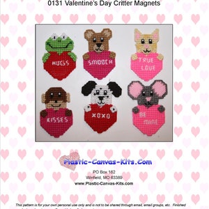 Valentine&#39;s Day Critter Magnets-Frog, Dog, Monkey, Cat, Bear, Mouse-Plastic Canvas PDF File
