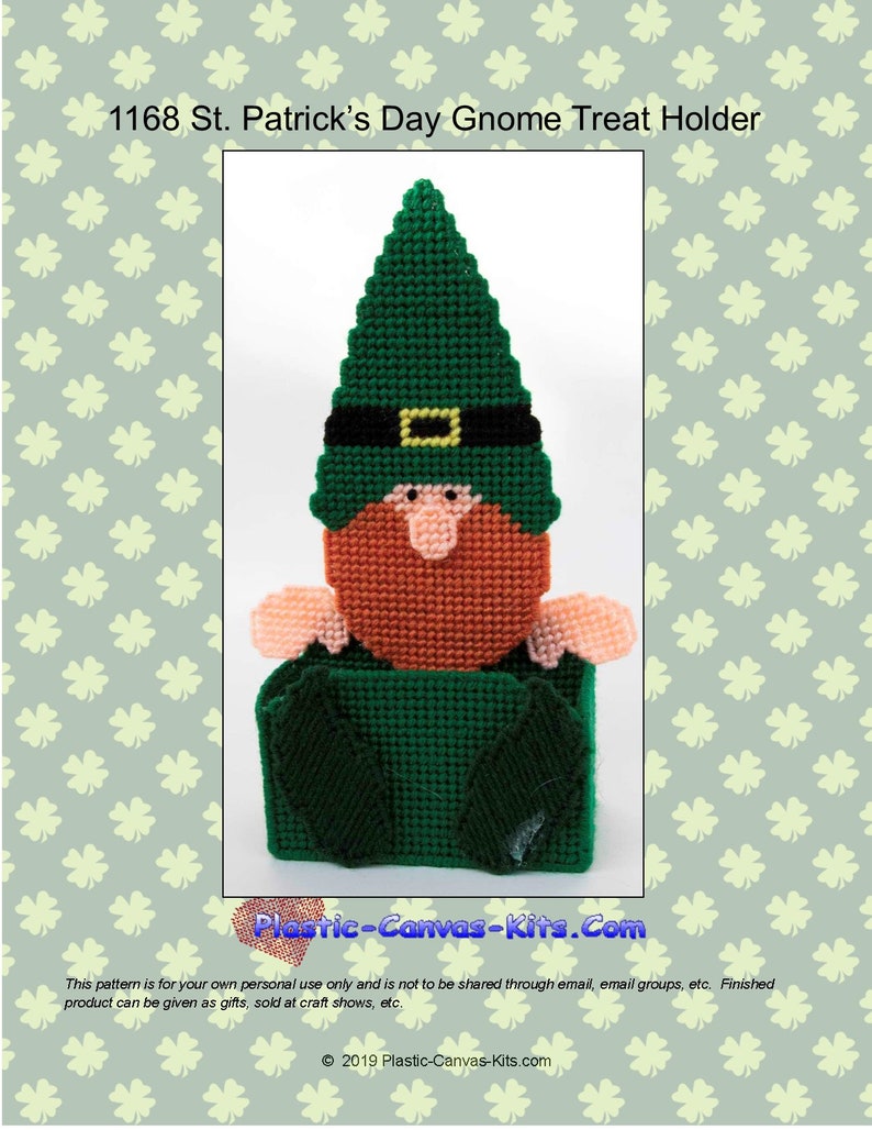 St. Patrick's Day GnomeTreat Holder-Plastic Canvas Pattern-PDF Download image 1