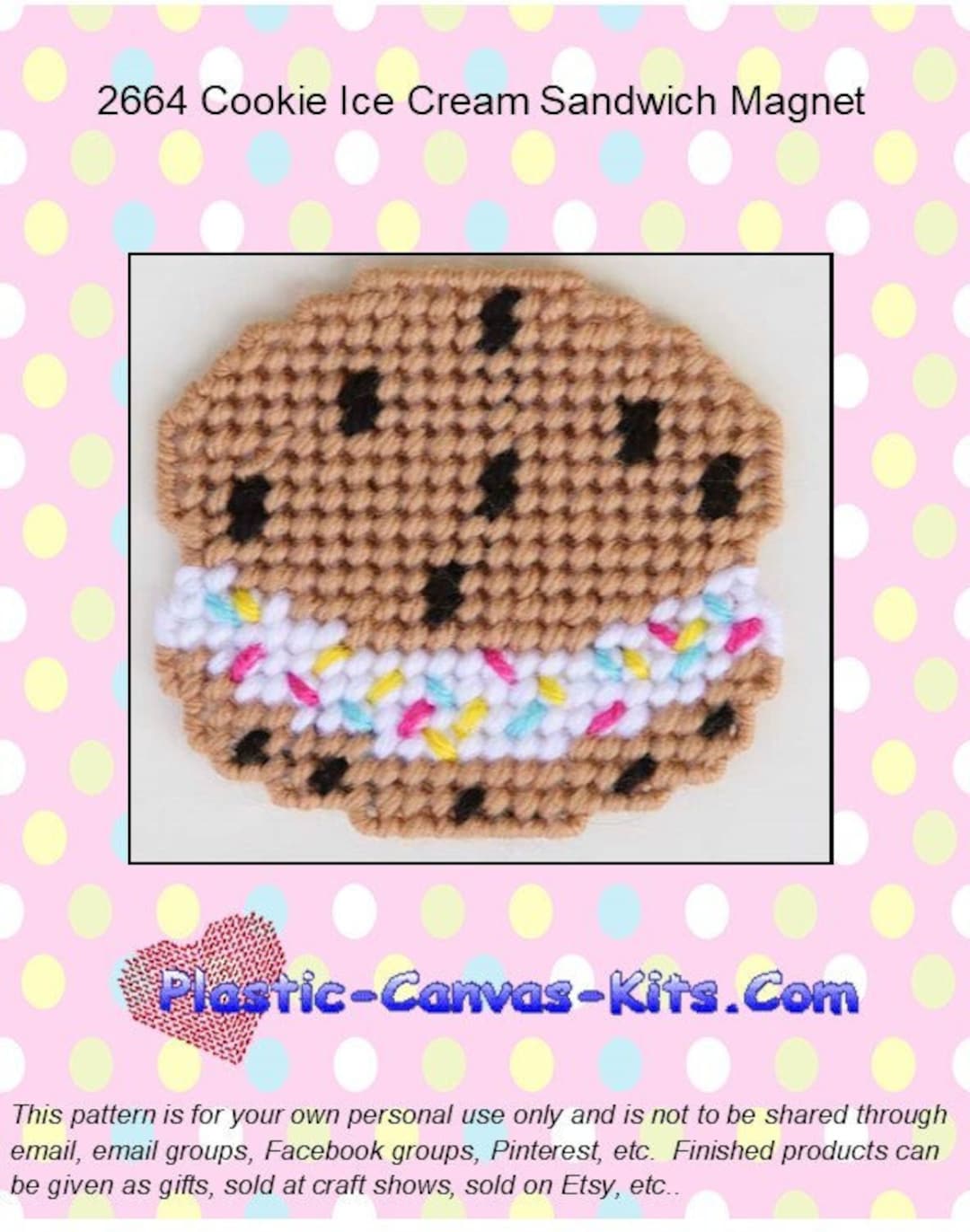Cookie Ice Cream Sandwich Magnet-plastic Canvas Pattern-pdf