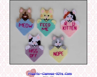 Cat Conversation Valentine's Day Heart Magnets-Plastic Canvas Pattern-PDF Download