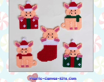 Pig Christmas Ornaments-Plastic Canvas Pattern-PDF DOwnload