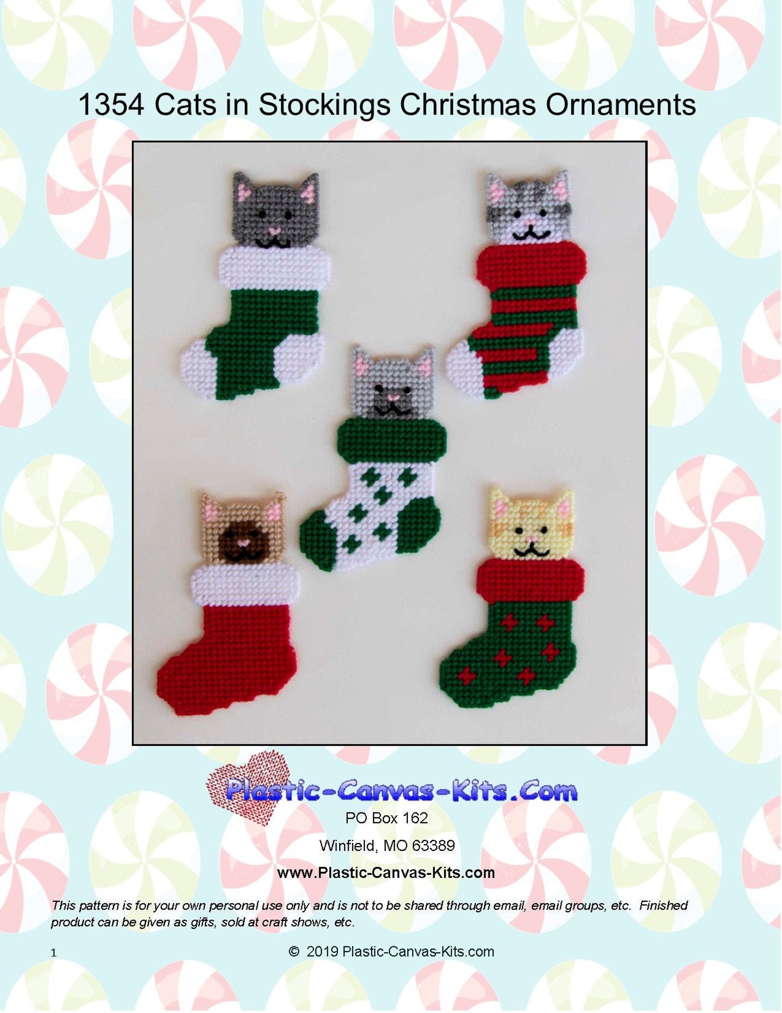 Cats in Stockings Christmas Ornaments-plastic Canvas Pattern-pdf ...