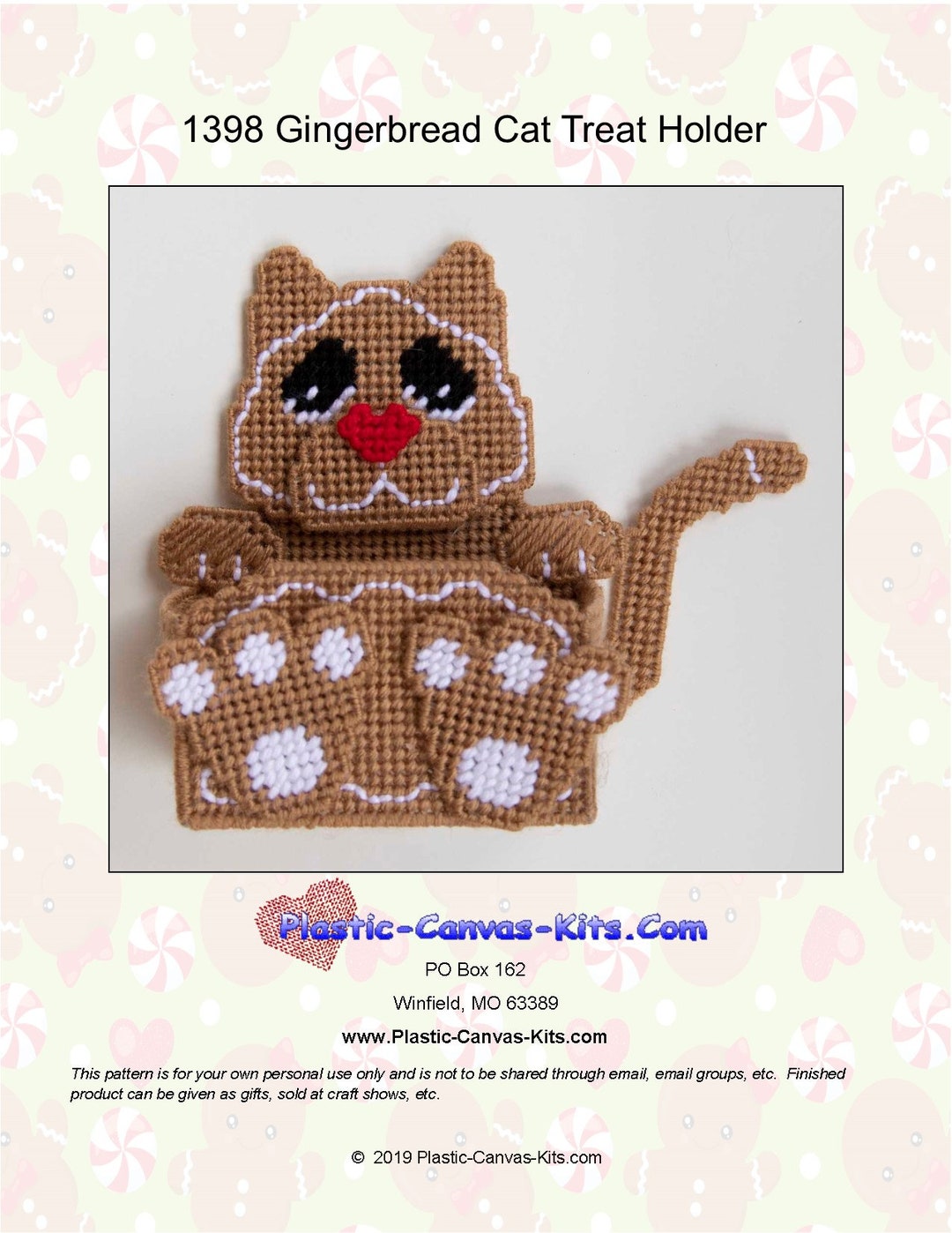 Christmas Gingerbread Cat Treat Holderplastic Canvas Patternpdf