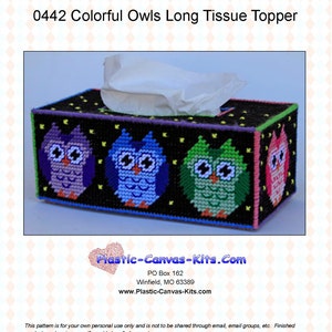 Colorful Owls Long Tissue Topper-Plastic Canvas Pattern-PDF Download