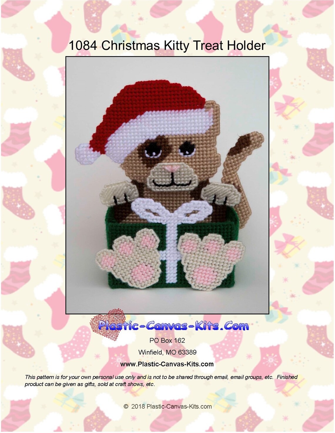 Christmas Kitty Cat Treat Holderplastic Canvas Patternpdf Etsy