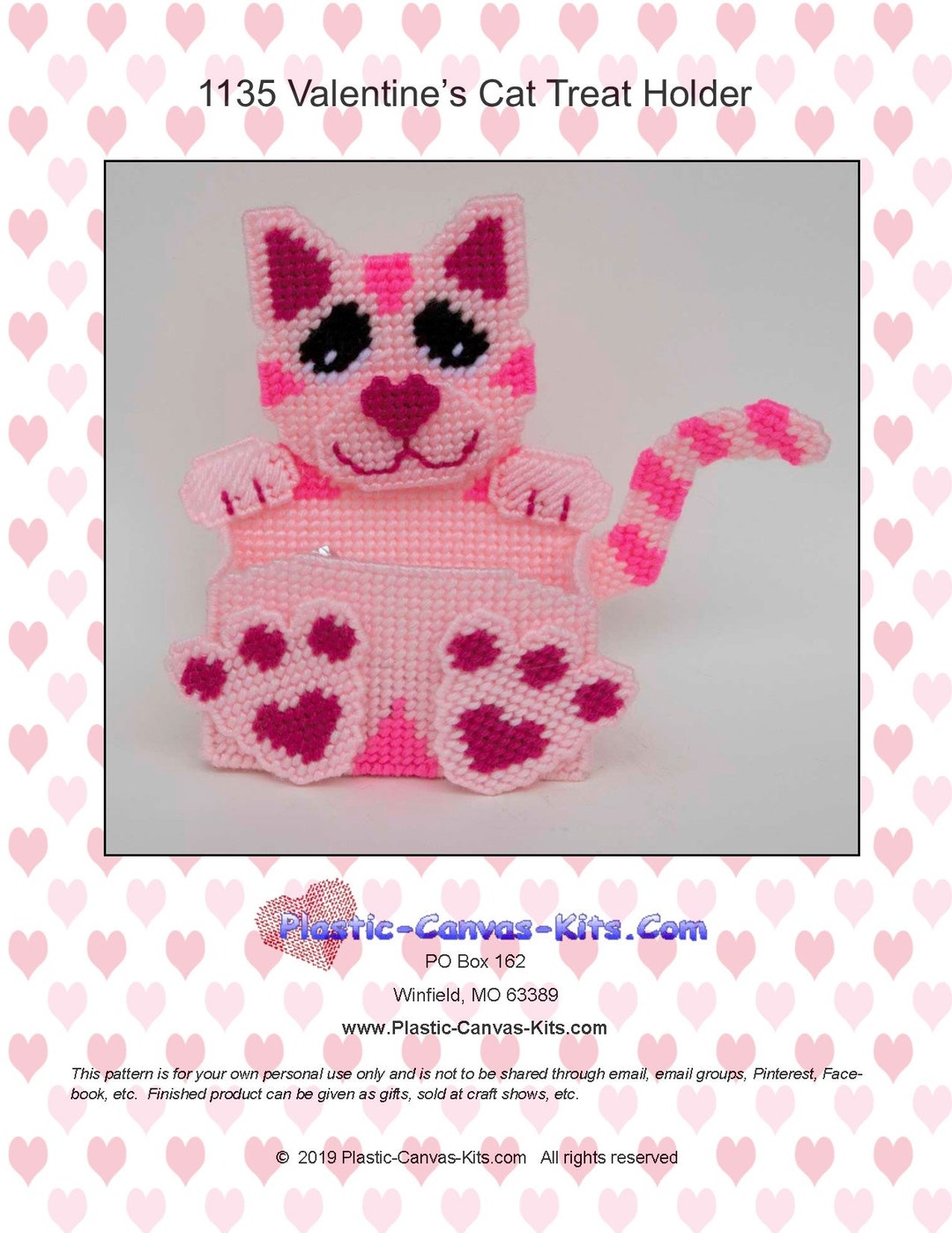 Valentine's Day Pink Cat Treat Holderplastic Canvas Patternpdf