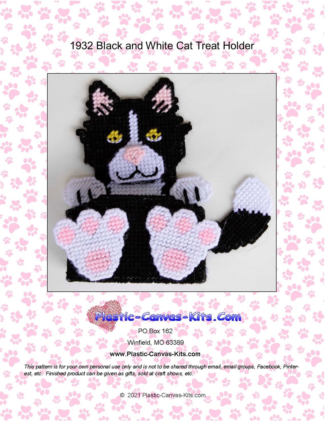 Black and White Cat Treat Holderplastic Canvas Patternpdf Etsy