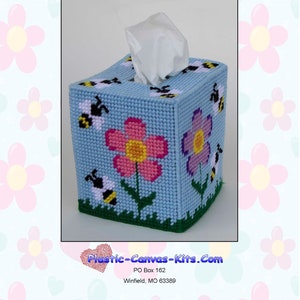 Flowers and Bees Tissue Topper-Plastic Canvas Pattern-PDF Download