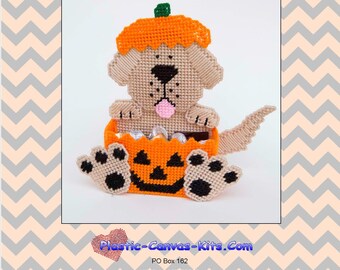 Halloween Dog and Pumpkin Treat Holder-Plastic Canvas Pattern-PDF Download