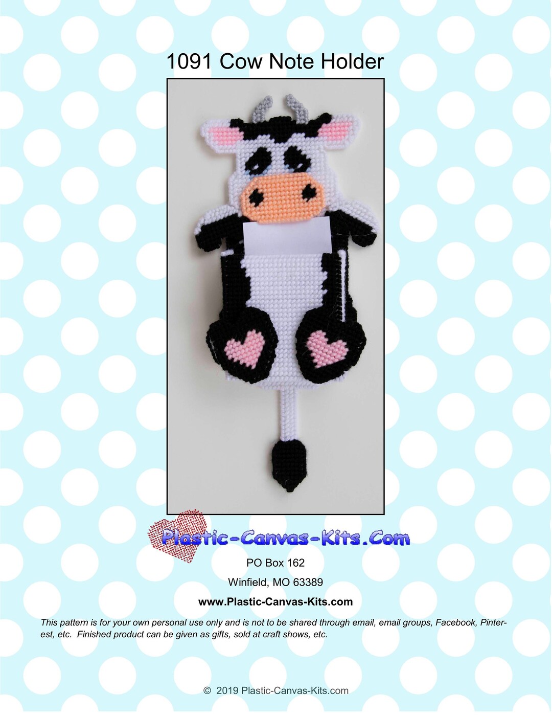 Cow Note Holdernoteholderplastic Canvas Patternpdf Download