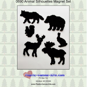 Animal Silhouettes Magnets-Wolf, Deer, Moose, Rabbit, Squirrel, Bear-Plastic Canvas Pattern-PDF Download
