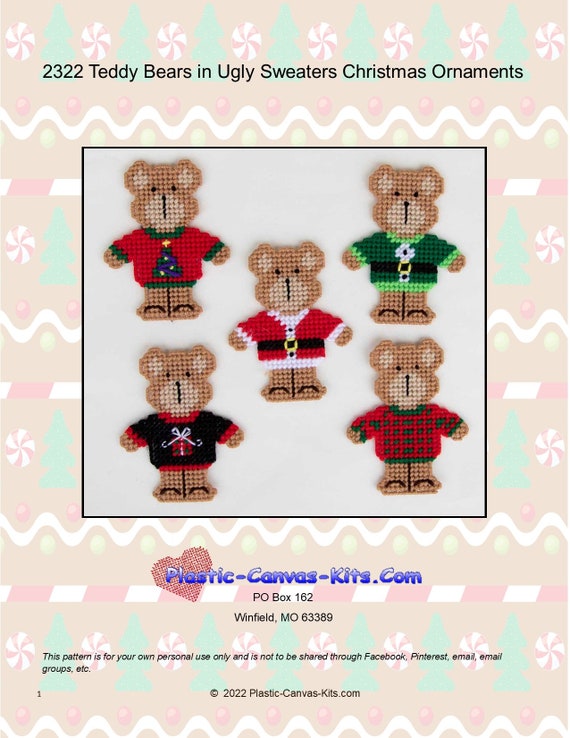 Buy Teddy Bears in Ugly Sweater Christmas Ornaments-plastic Canvas