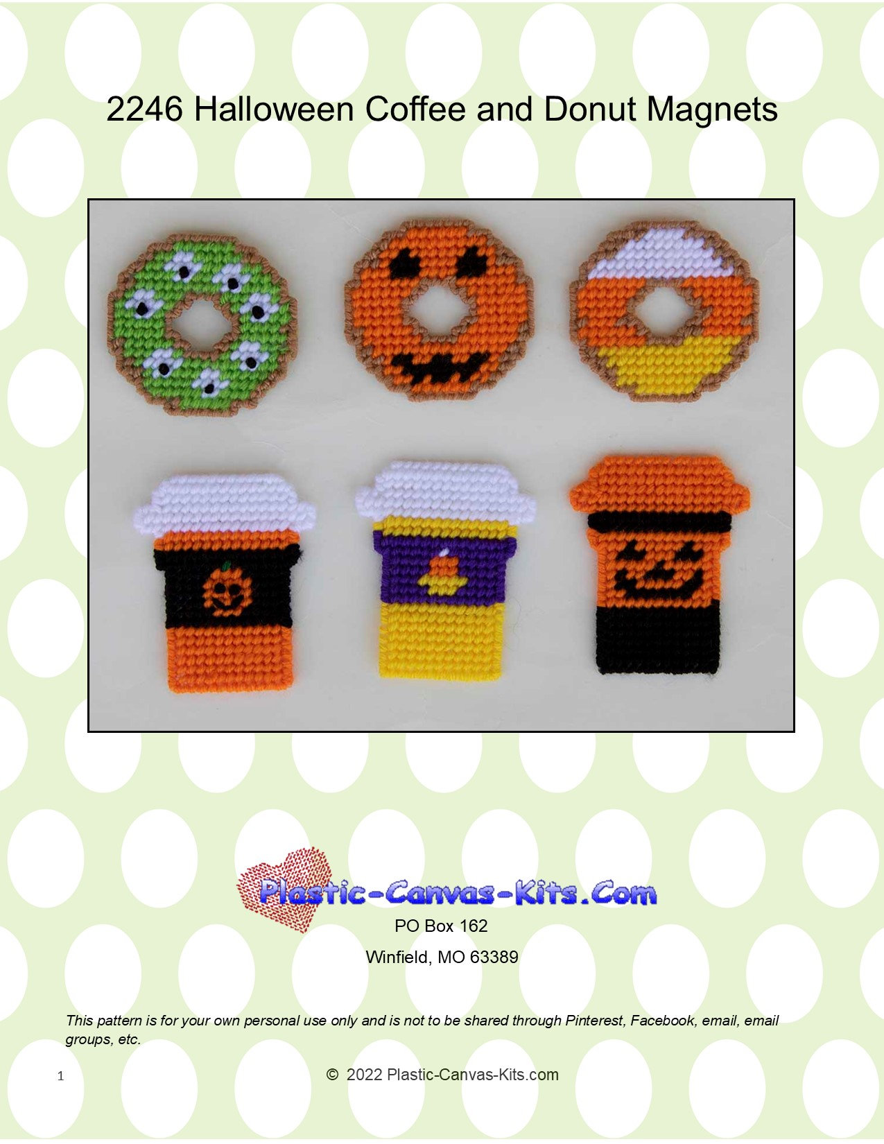 Halloween Coffee and Donut Magnets-plastic Canvas Pattern-pdf Download ...