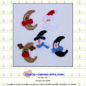 Christmas Moon Ornaments-Reindeer, Penguin, Santa, Snowman, Gingerbread Man-Plastic Canvas Pttern-PDF Download