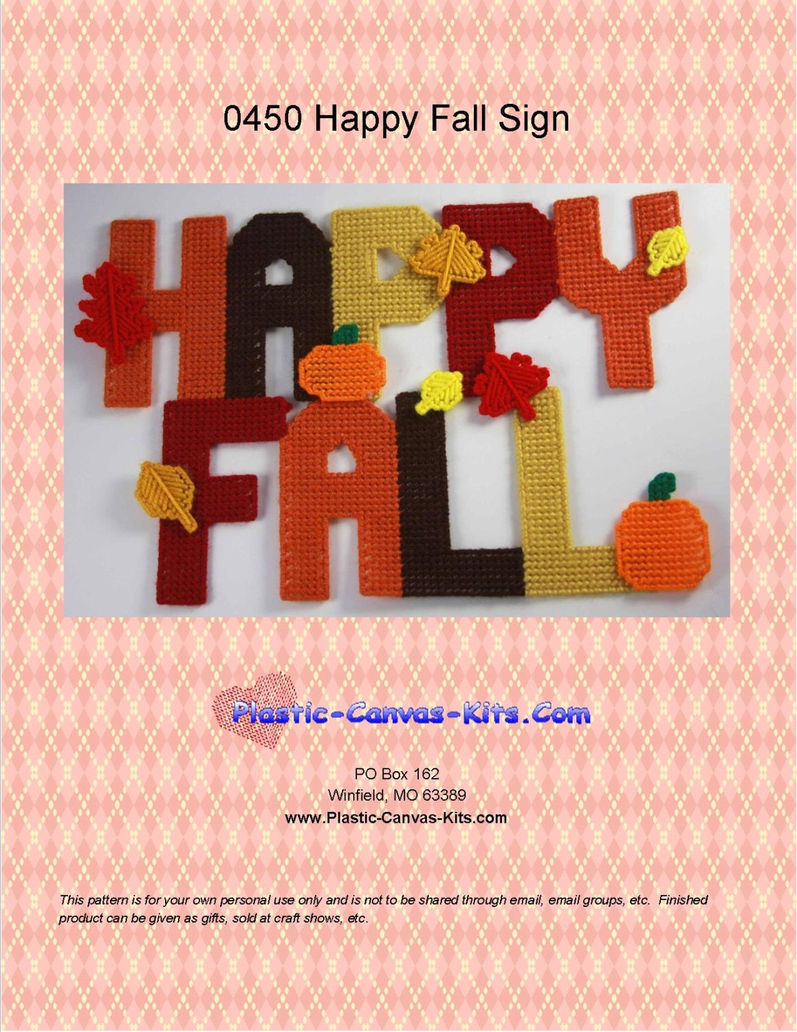 Happy Fall Wall Hanging-plastic Canvas Pattern-pdf Download 