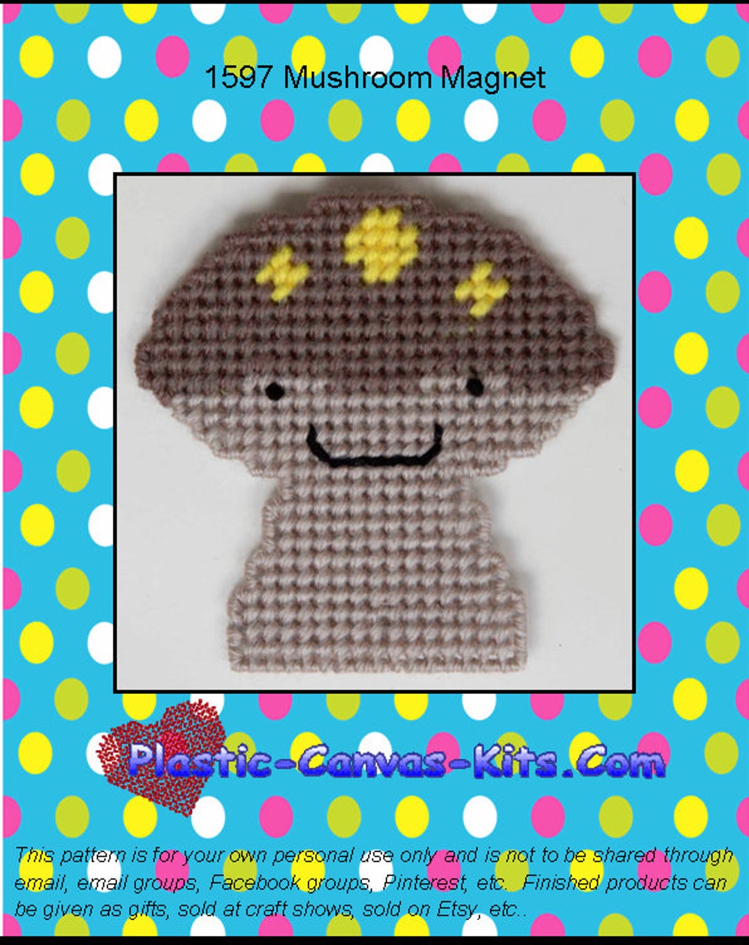 Happy Mushroom Magnet-plastic Canvas Pattern-pdf Download - Etsy