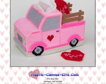 Valentine's Day Truck Tissue Topper and Heart Coasters-Plastic Canvas Pattern-PDF Download