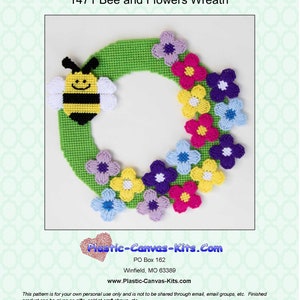 Bee and Flowers Wreath-Plastic Canvas Pattern-PDF Download