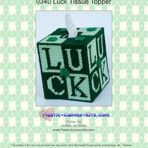Luck Tissue Topper-St. Patrick&#39;s Day-Plastic Canvas Pattern-PDF Download