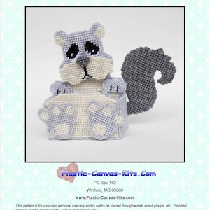 May include: A gray and white plastic canvas craft kit of a squirrel holding a treat holder. The kit is for personal use only and is not to be shared through email, email groups, etc. Finished product can be given as gifts, sold at craft shows, etc.