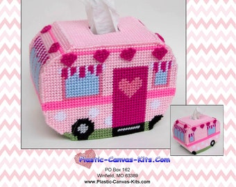 Valentine's Day Camper Tissue Topper-Plastic Canvas Pattern-PDF Download