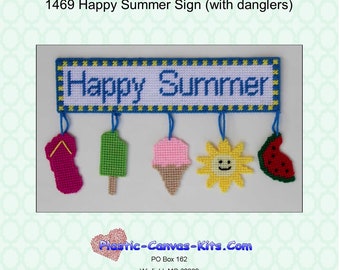 Happy Summer Wall Hanging-Ice Cream, Watermelon-Plastic Canvas Pattern-PDF Download