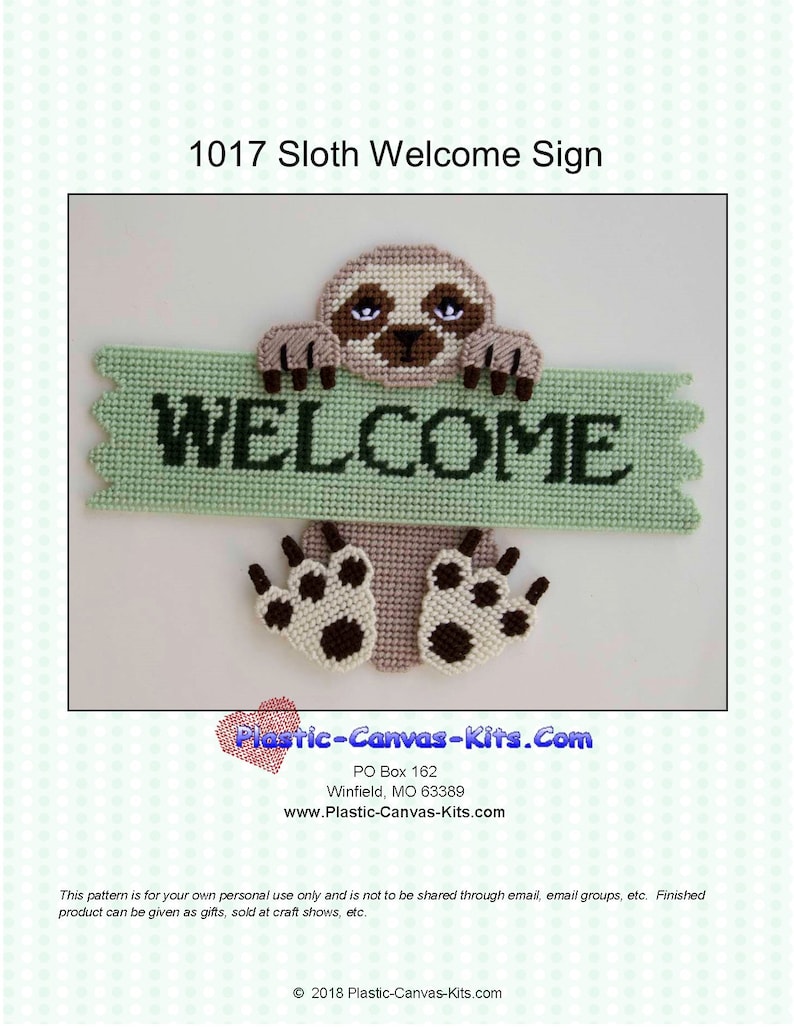 Sloth Welcome Sign-plastic Canvas Pattern-pdf Download - Etsy