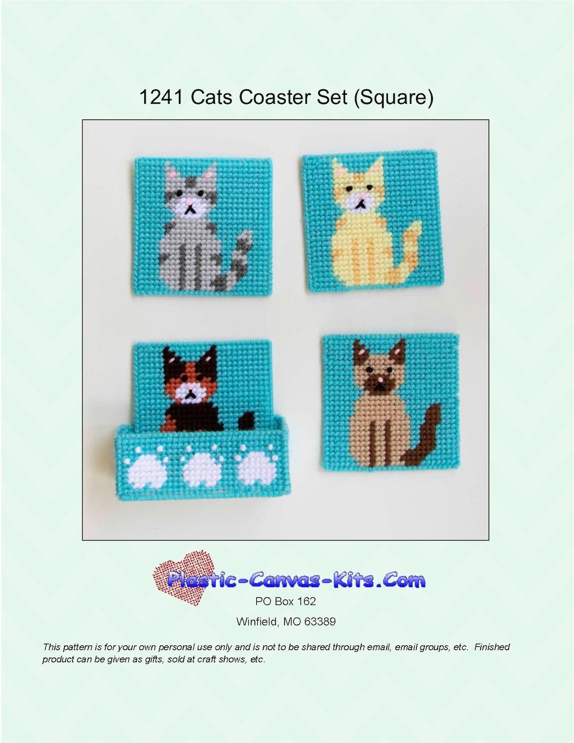 Cats Square Coaster Setplastic Canvas Patternpdf Download Etsy