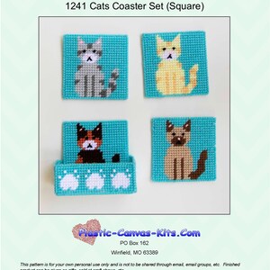 Cats Square Coaster Set-Plastic Canvas Pattern-PDF Download