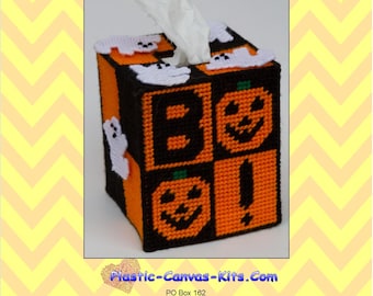 BOO Tissue Topper-Halloween-Plastic Canvas Pattern-PDF Download