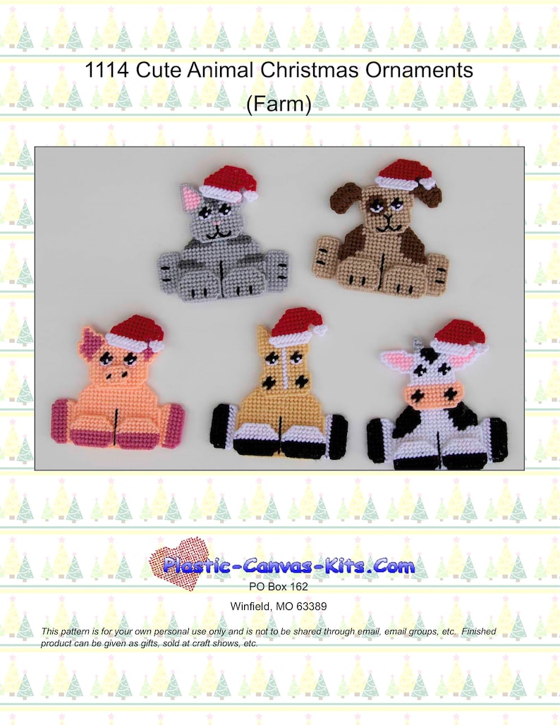 Cow,Pig-Plastic Canvas Pattern or Kit Christmas Animal Stocking Ornaments-Hippo