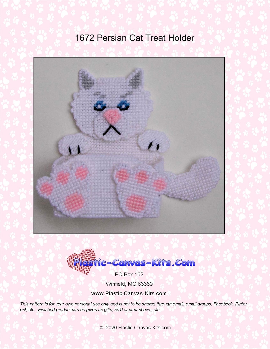 Persian Cat Treat Holderplastic Canvas Patternpdf Download Etsy