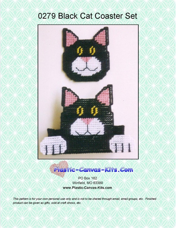 Black Cat Coaster Set-Plastic Canvas Pattern or Kit