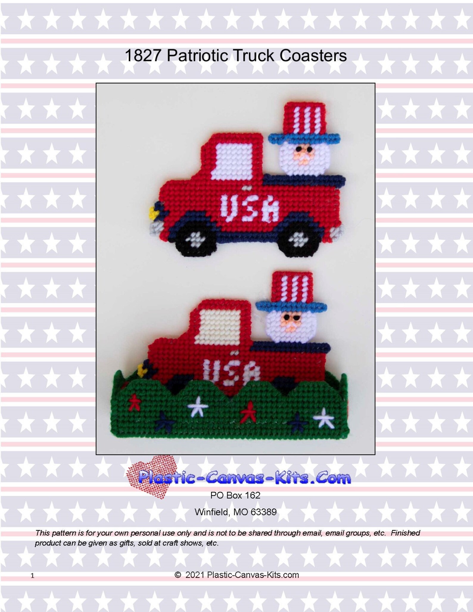 Patriotic Truck Coaster Setplastic Canvas Patternpdf Etsy