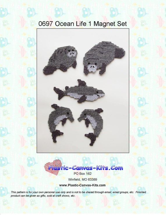 Ocean Magnets-Manatee, Dolphin, Shark-Plastic Canvas Pattern-Pdf.