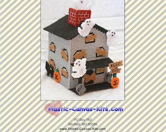 Halloween Haunted House Tissue Topper-Plastic Canvas Pattern-PDF Download