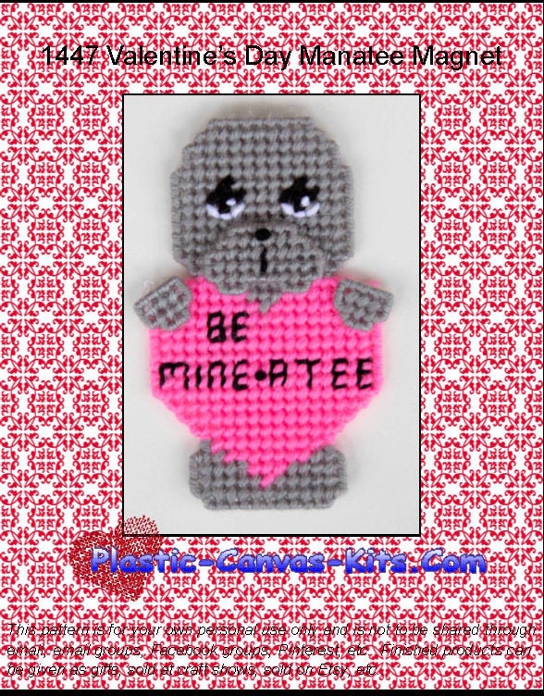 Valentine's Day Manatee Magnet-plastic Canvas Pattern-pdf Download - Etsy
