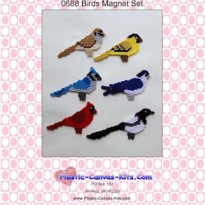 Birds Magnet Set- Magpie, Blue Jay, Cardinal, Finch, Sparrow, Swallow-Plastic Canvas Pattern-PDF Download