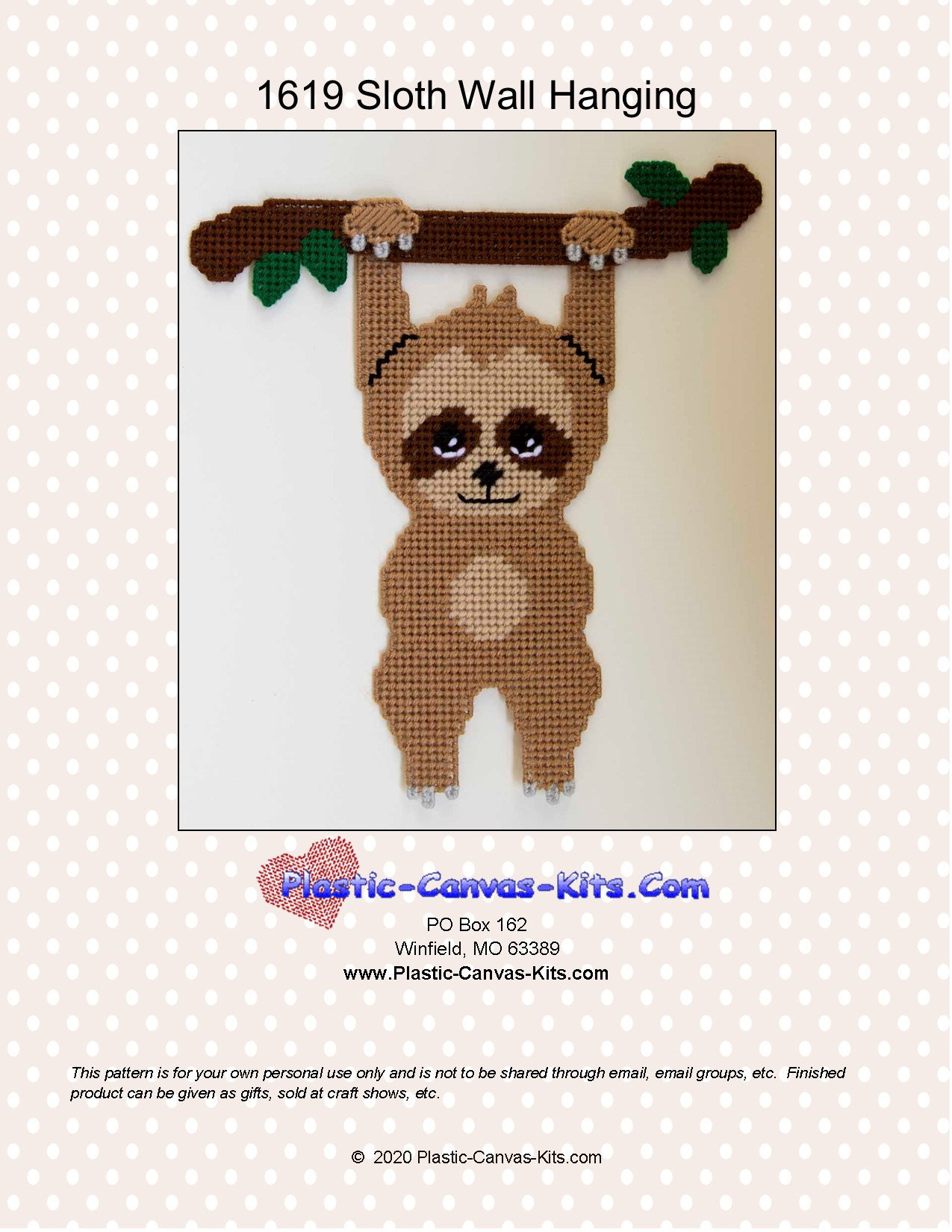 Sloth Wall Hanging-plastic Canvas Pattern-pdf Download - Etsy