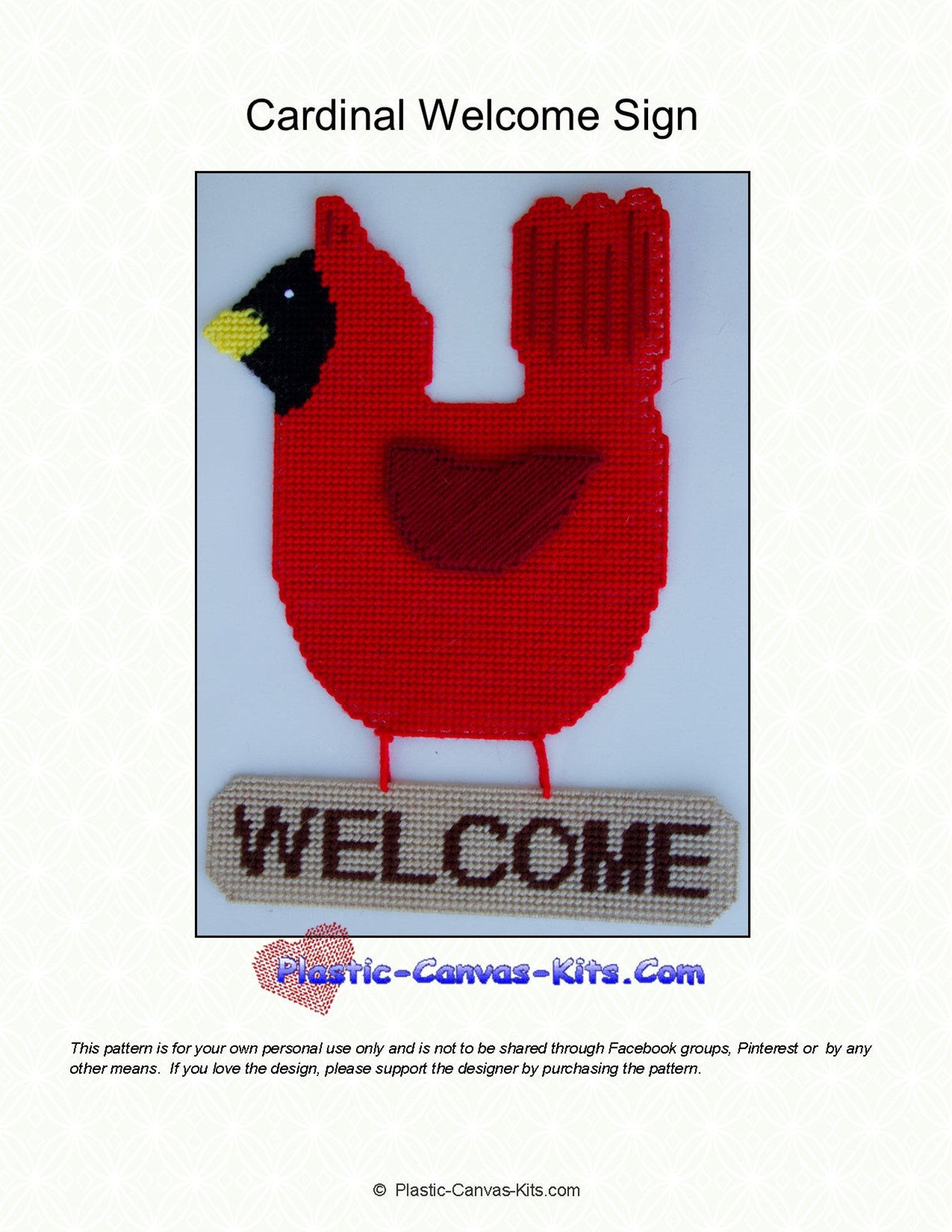 Cardinal Welcome Sign-bird-plastic Canvas Pattern-pdf Download - Etsy