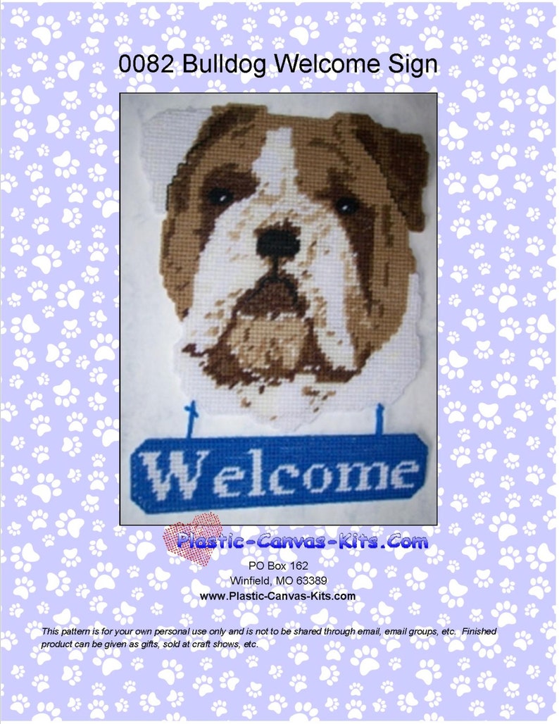 Old English Bulldog Welcome Sign-Plastic Canvas Pattern-PDF Download image 1