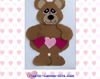 Valentine's Day Bear and Hearts Wall Hanging-Plastic Canvas Pattern-PDF Download