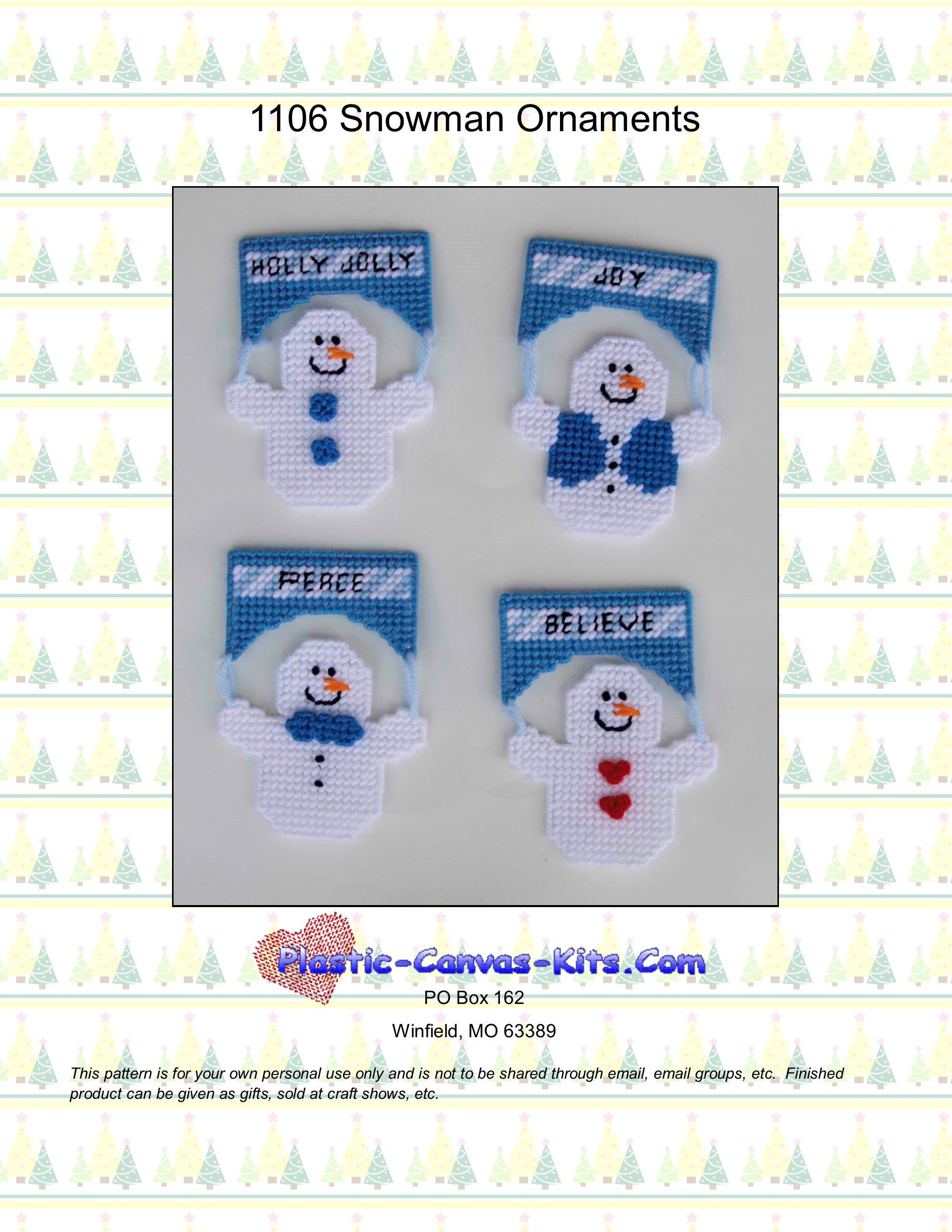 Snowman Christmas Ornaments-plastic Canvas Pattern-pdf - Etsy